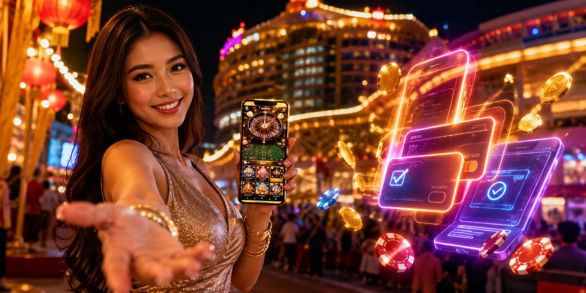 Pengguna menyertai pertandingan jackpot dalam talian melalui aplikasi 2002r di kawasan peranginan